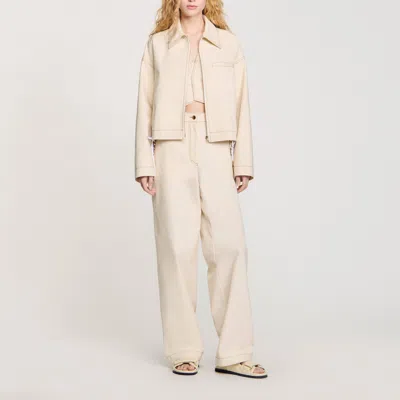 Sandro Denim Lace-up Jacket In Sand
