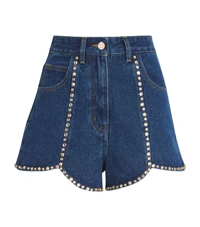 Sandro Denim Rhinestone-embellished Shorts In Blue