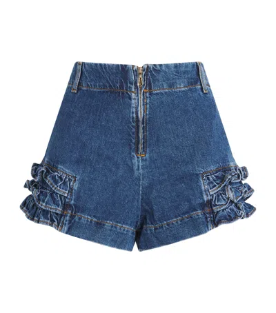 Sandro Denim Ruffle Shorts In Blue