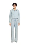 Sandro Denim Shirt With Beaded Collar In Light Bu Jean