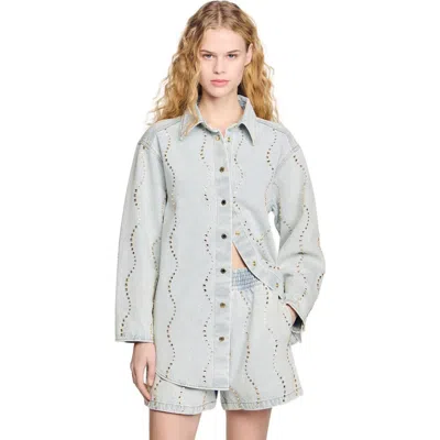 SANDRO SANDRO DENIM SHIRT WITH RHINESTONES