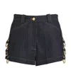 Sandro Womens Ring-embellished Contrast-stitch Denim Shorts Deep Blue In Black