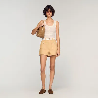 Sandro Pierrot Button Detail Cotton Blend Shorts In Neutral