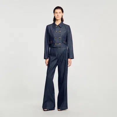 Sandro Denim Suit Trousers In Blue