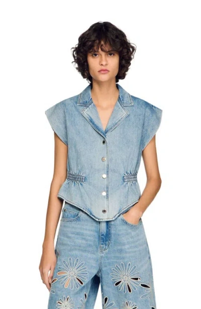 Sandro Denim Top In Blue
