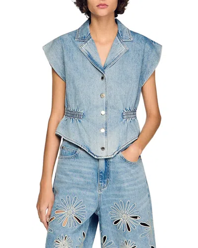 Sandro Womens Blue Jean Sleeveless Fitted-waist Denim Top