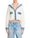 Sandro Womens Naturels Denim-trim Knitted Cotton-blend Cardigan In Ecru