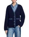 Sandro Cardigan With Denim Details In Navy Blue