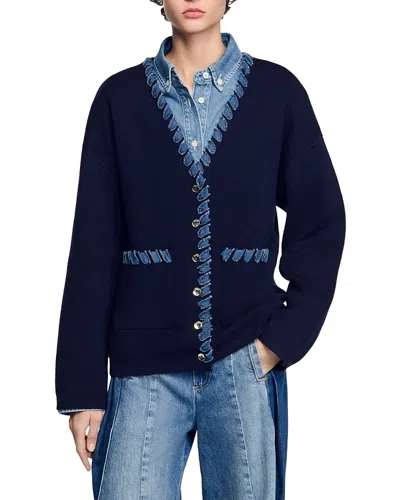 SANDRO DENIM TRIM CARDIGAN