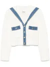 Sandro Womens Naturels Denim-trim Knitted Cotton-blend Cardigan In Neutrals