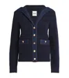 Sandro Womens Denim-trim Terry-knit Cotton-blend Cardigan Bleus In Blue