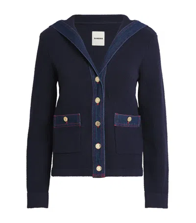 SANDRO DENIM-TRIM SAILOR CARDIGAN