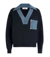 Sandro Womens Navy Blue Denim-detail Relaxed-fit Knitted Jumper In Blue