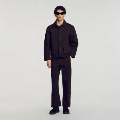 Sandro Flared Fit Oversized Fit Cotton Denim Jacket In Brown