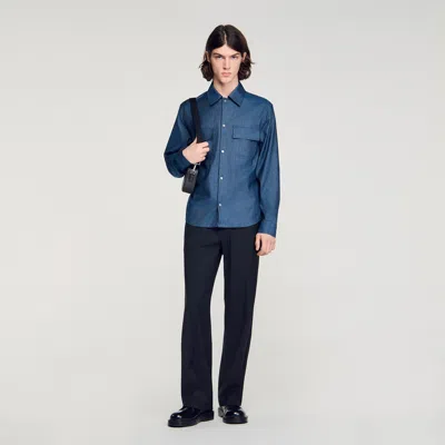 Sandro Denim-effect Cotton And Linen Shirt In Blue