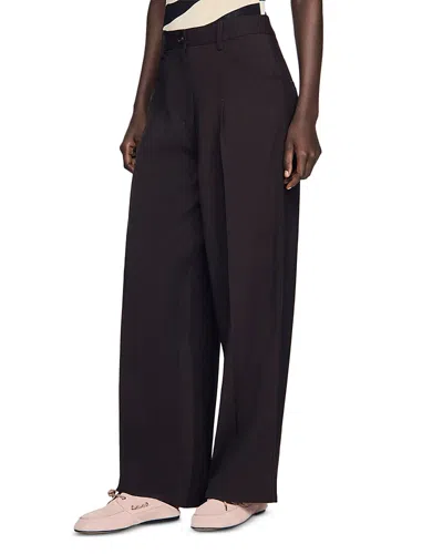 Sandro Desire Wide Leg Pants In Brown