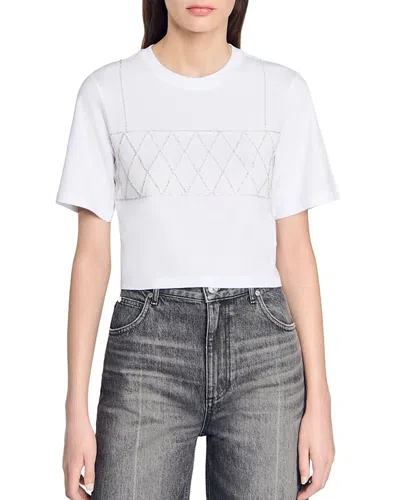 Sandro Diamond Rhinestone-detailed T-shirt In White