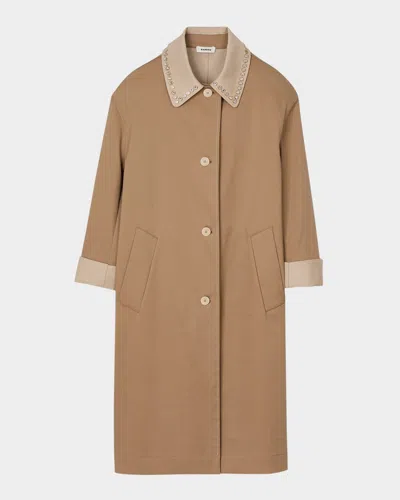 Sandro Diderot Embellished-collar Trench Coat In Camel