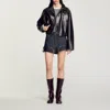 Sandro Distressed Leather Jacket In Black