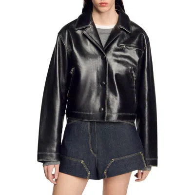 SANDRO SANDRO DISTRESSED LEATHER JACKET