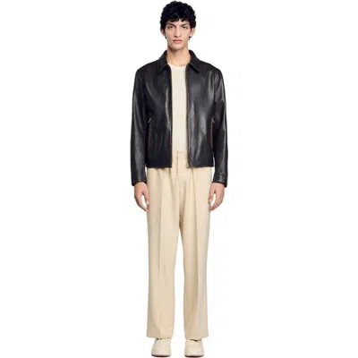 Sandro Distressed-look Leather Jacket In Moka.