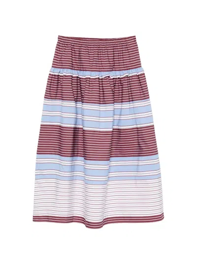 Sandro Dolores Striped Tiered A-line Mid Skirt In Red
