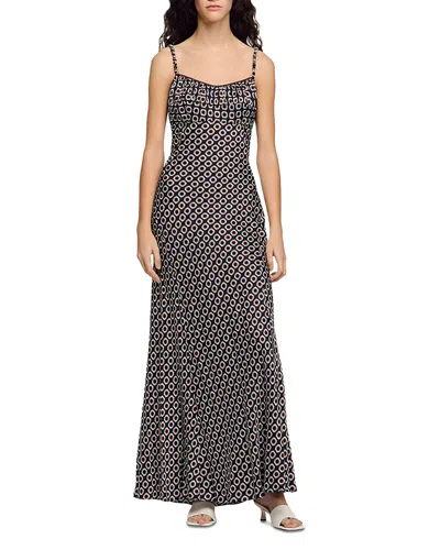Sandro Dona Floral Slip Maxi Dress In Gray