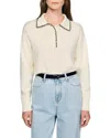 Sandro Contrast Polo-neck Knit Sweater In Neutral