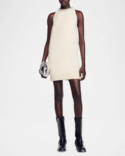 Sandro Dorinna Tweed Minidress In Neutrals