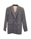 Sandro Double Breasted Blazer In Grey Viscose In Grey