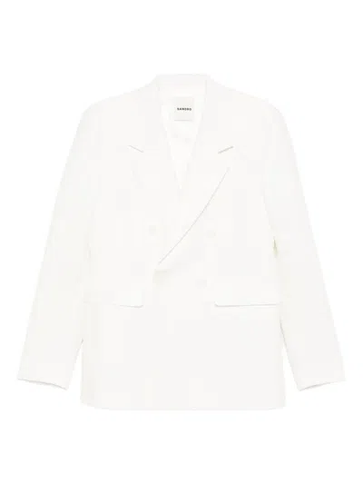 Sandro Double-breasted Blazer In Neutral