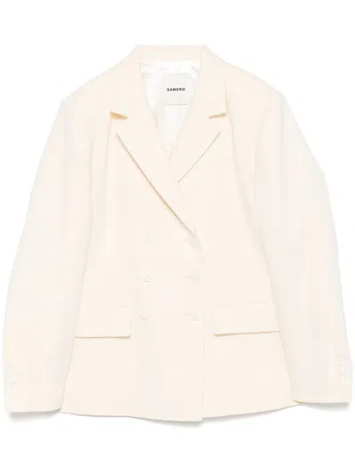 Sandro Double-breasted Blazer In Neutrals
