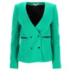 Sandro Double-breasted Blazer With Pockets In Green Wool In Green