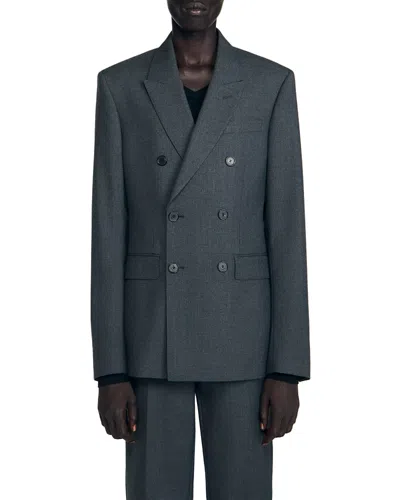 Sandro Double Breasted Classic Fit Suit Jacket In Gray