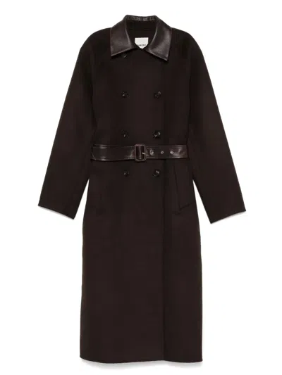 Sandro Double-breasted Coat In Brown