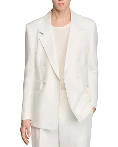 Sandro Double Breasted Linen Suit Jacket In White