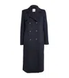 Sandro Long Double Breasted Coat In Blue