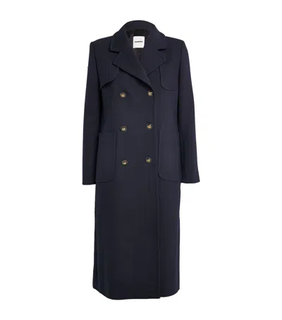 Sandro Double-breasted Long Coat In Blue