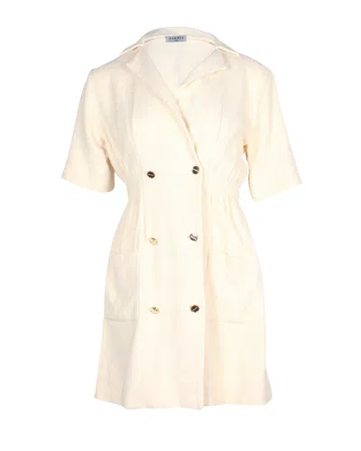 Sandro Double-breasted Mini Dress In Cream Cotton Tweed In White