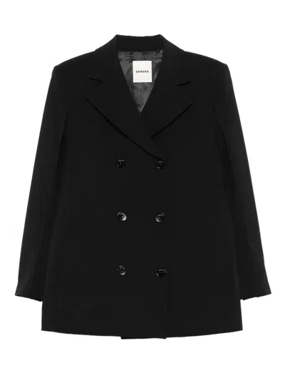 Sandro Double-breasted Notched-lapel Blazer In Black