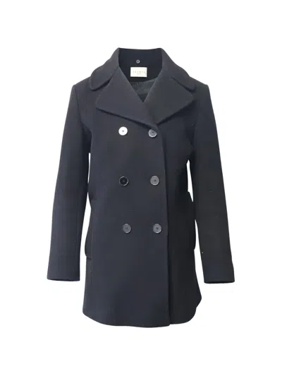Pre-owned Sandro Double-breasted Peacoat In Black