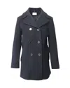 Sandro Double Breasted Peacoat In Black Wool In Black