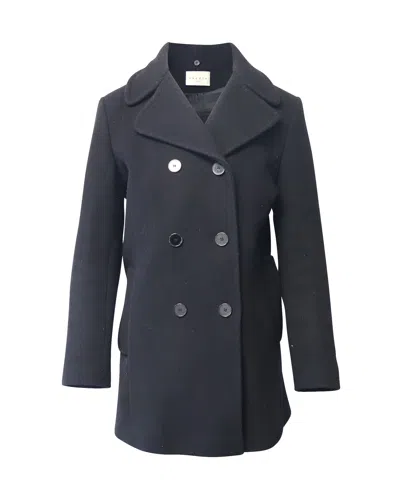 Sandro Double Breasted Peacoat In Black Wool