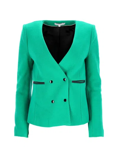 Pre-owned Sandro Double-breasted Pockets Blazer In Green