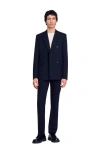 Sandro Double-breasted Suit Jacket In Navy Blue
