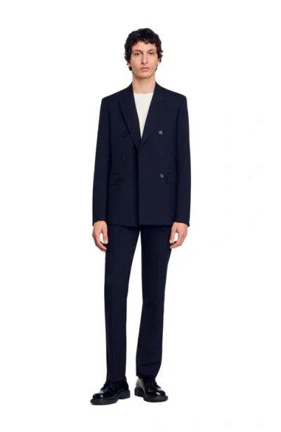 Sandro Double-breasted Suit Jacket In Navy Blue