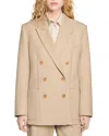 Sandro Eliette Double-breasted Blazer In Sand
