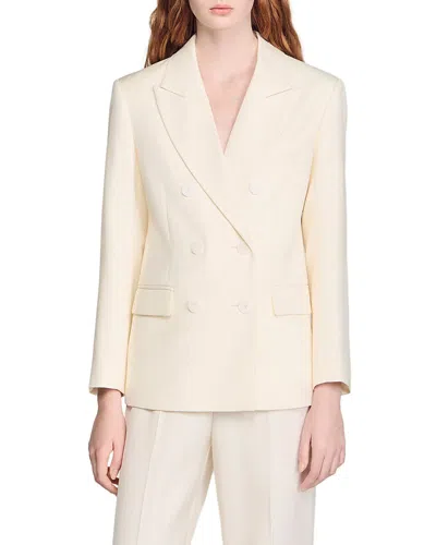 Sandro Womens Ecru Tailored Peak-lapel Woven Blazer In Neutral