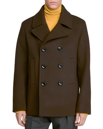 Sandro Double Breasted Wool Blend Pea Coat In Brown