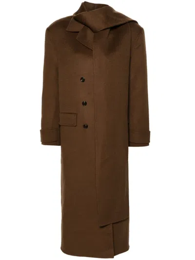 Sandro Double-breasted Wool Coat In Brown